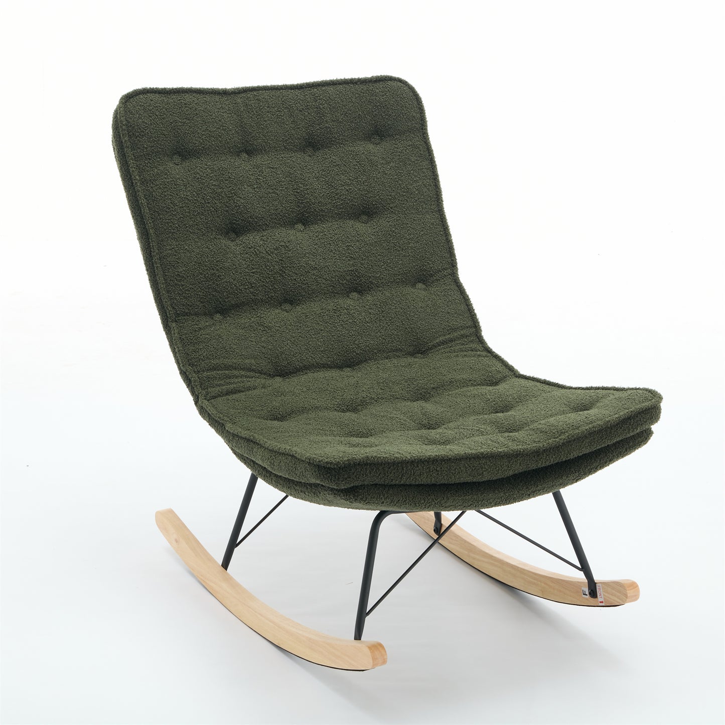 Lazy Rocking Chair,Comfortable Lounge Chair with Wide Backrest and Seat Wood Base, Upholstered Armless Rocker Chair for Living room, Balcony,Bedroom and Patio Porch. (DARK GREEN)