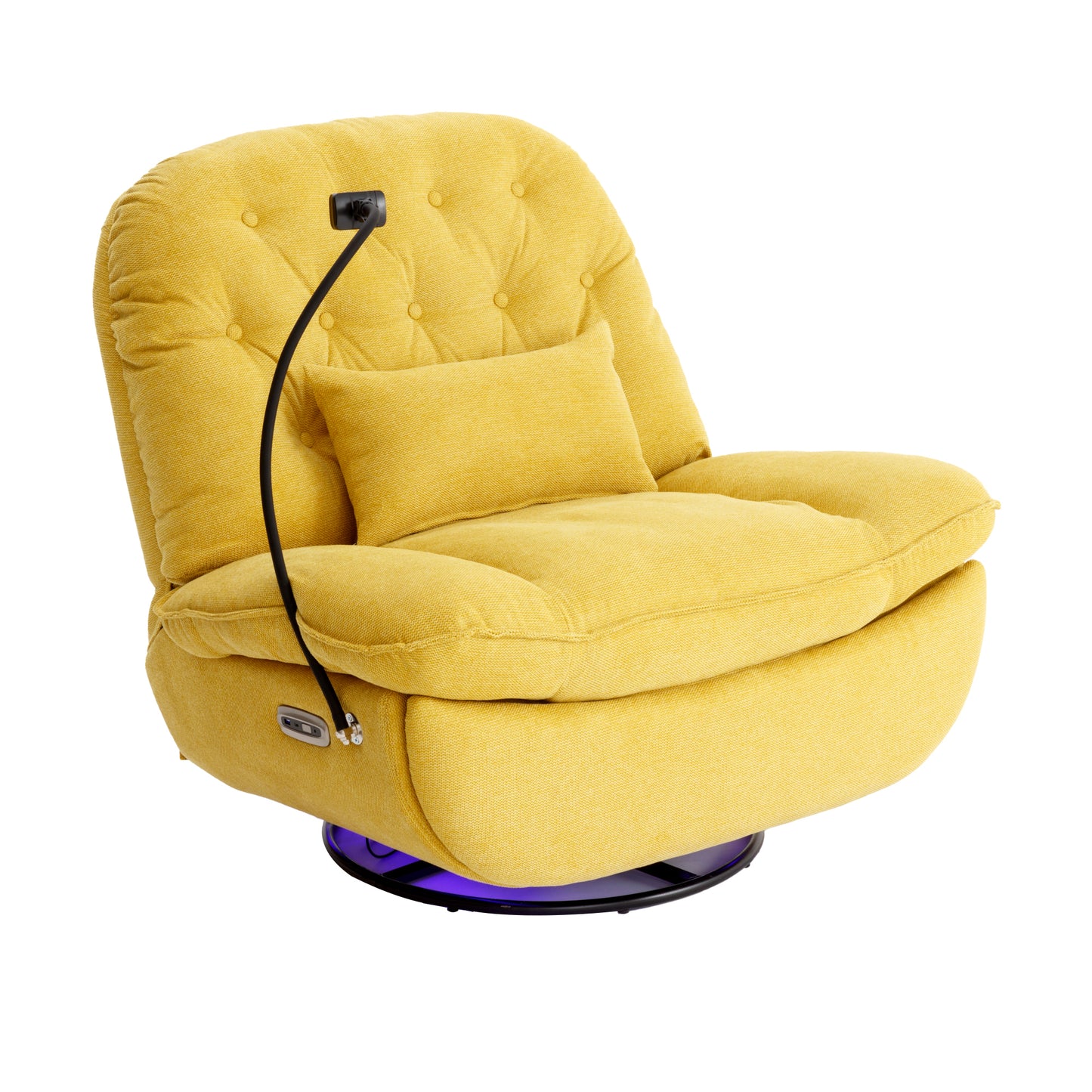 270 Degree Swivel Power Recliner with Voice Control, Bluetooth Music Player,USB Ports, Atmosphere Lamp, Hidden Arm Storage and Mobile Phone Holder for Living Room, Bedroom, Apartment, Yellow