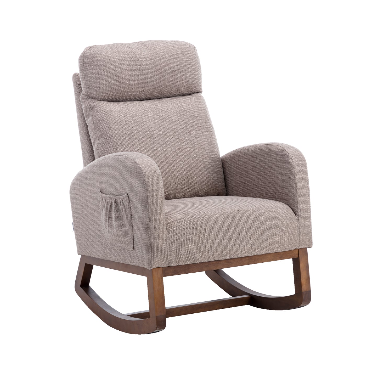 Rocking Chair, Modern Glider Chair, Recliner Armchair with Wood Legs and Side Pocket, Nursery Rocking Accent Chair with High Back for Living Room Bedroom (Grey linen)