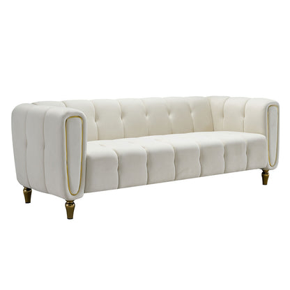 Modern Velvet Sofa 83.07 inch for Living Room Beige Color