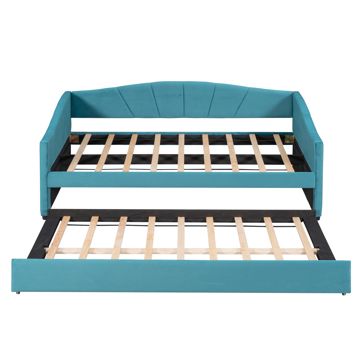 Upholstered Daybed Sofa Bed Twin Size With Trundle Bed and Wood Slat,Blue