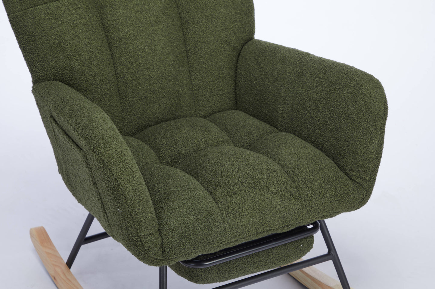 Modern Nursery Rocking Chair, Upholstered Glider Chair with High Backrest, Rocker Accent Armchair with Solid Wood Legs for Nursery Bedroom Living Room DRAK GREEN