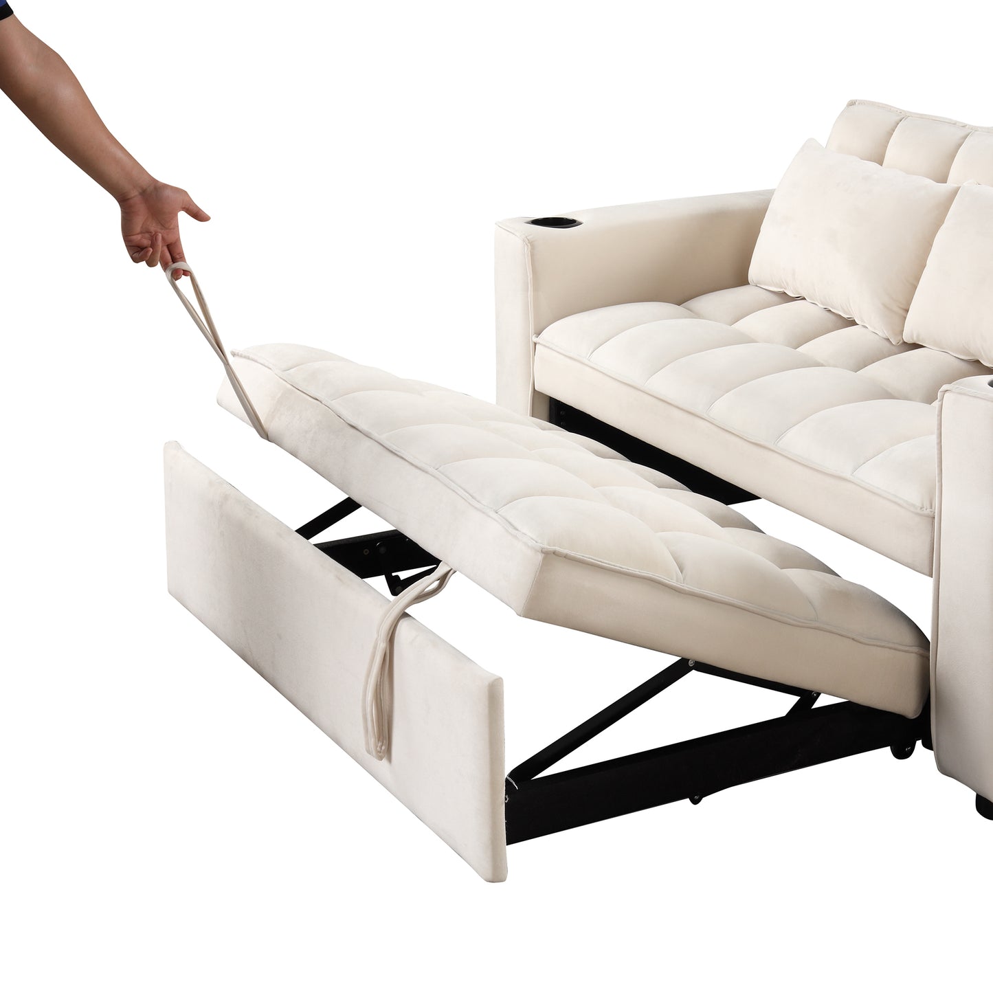 58" 4-1 Multi-functional Sofa Bed with Cup Holder and USB Port for Living Room or Apartments Milky White