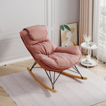 Leisure sofa single rocking chair, light luxury sofa chair, balcony leisure area single chair, comfortable and breathable characteristic chair, detachable and washable seat cushion (Color: Pink)