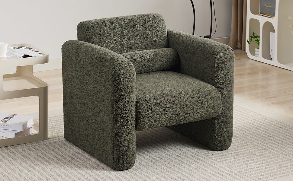 Modern Accent Chair Lambskin Sherpa Fabric Upholstered Comfy Reading Arm Chair Soft Padded Armchair with Back and Pillow for Living Room Bedroom Reception Waiting Room Office,Seaweed Green