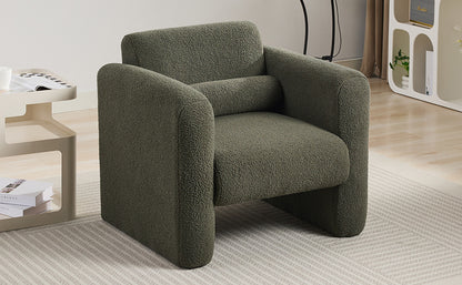 Modern Accent Chair Lambskin Sherpa Fabric Upholstered Comfy Reading Arm Chair Soft Padded Armchair with Back and Pillow for Living Room Bedroom Reception Waiting Room Office,Seaweed Green