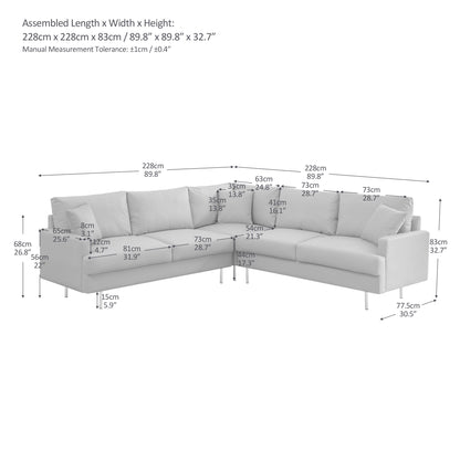 L-Shaped Corner Sectional Technical leather Sofa with pillows,dark grey,89.8*89.8''