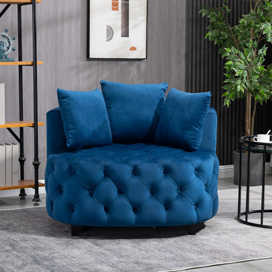 Accent Chair / Classical Barrel Chair for living room / Modern Leisure Sofa Chair (Blue)