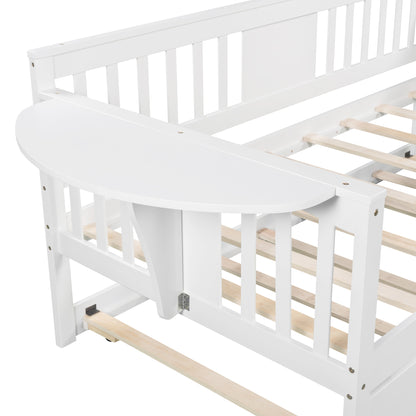 Wooden Daybed with Trundle Bed, Sofa Bed for Bedroom Living Room, White