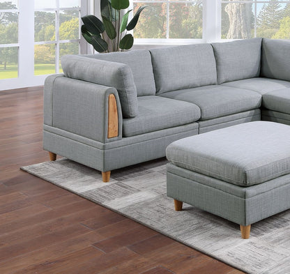 Living Room Furniture 6pc Modular Sofa Set Light Grey Dorris Fabric Couch 3x Corner Wedges 2x Armless Chair And 1x Ottoman