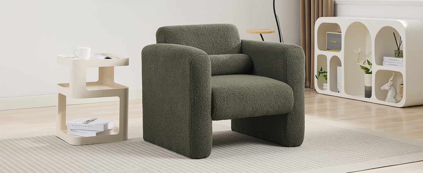 Modern Accent Chair Lambskin Sherpa Fabric Upholstered Comfy Reading Arm Chair Soft Padded Armchair with Back and Pillow for Living Room Bedroom Reception Waiting Room Office,Seaweed Green