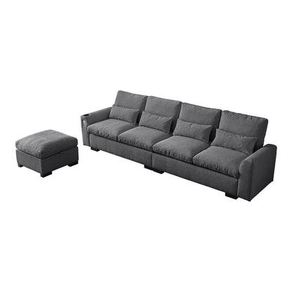 114.5"Modern Modular L Shaped Chenille Sofa Couch Reversible Ottoman With Storage Removable and Washable Cushions Sofa With USB Ports & Cup Holder For Living Room