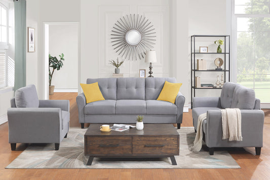 Modern Living Room Sofa Set Linen Upholstered Couch Furniture for Home or Office,Light Grey-Blue,(1+2+3-Seat)