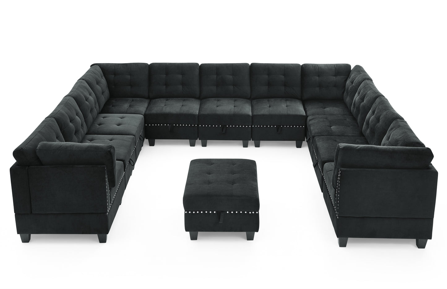 U shape Modular Sectional Sofa,DIY Combination,includes Seven Single Chair,Four Corner and One Ottoman,Black Velvet.