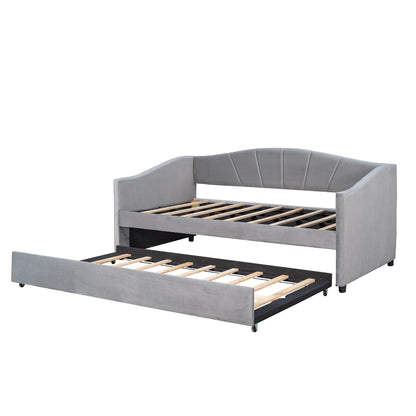 Upholstered Daybed Sofa Bed Twin Size With Trundle Bed and Wood Slat,Gray