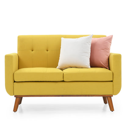 Loveseat Sofa, Mid Century Modern Decor Love Seat Couches for Living Room, Button Tufted Upholstered Small Couch for Bedroom, Solid and Easy to Install Love Seats Furniture, Yellow