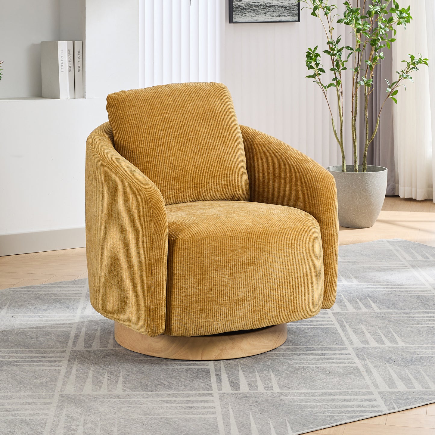 30.3"W Swivel Accent Barrel Chair and Comfy Round Accent Single Sofa Chair, 360 Degree Club Chair, Lounge Armchair for Living Room Bedroom Nursery.Mustard