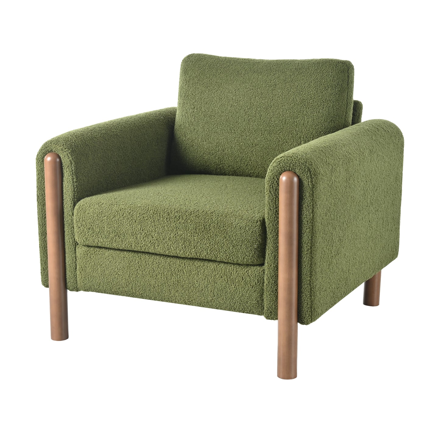 Oversized Accent Chair, Upholstered Living Room Chairs Single Sofa Chair with Walnut Legs, Curved handrail, Green