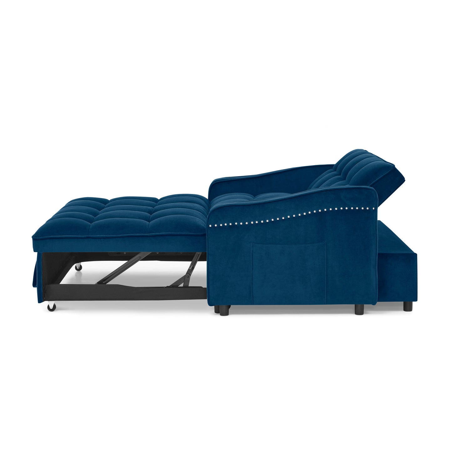 Loveseats Sofa Bed with Pull-out Bed,Adjsutable Back and Two Arm Pocket,TypeC and USB Charging with Copper nail,Blue (47"x53"x31")