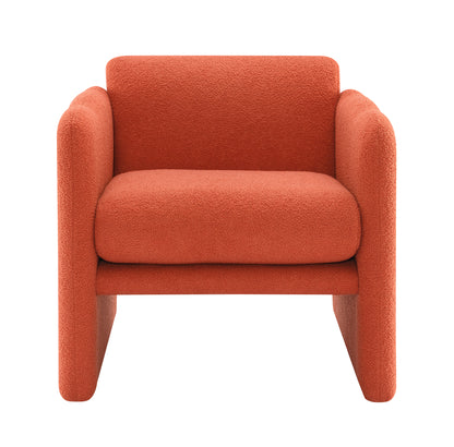 Arm Chair with waved arms, Metal decoration on both side arms, Accent chair for Primary Living Space, Living room, Bedroom, Teddy Fabric, Orange