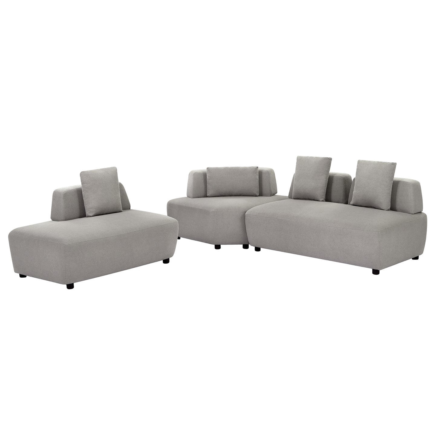 Contemporary 3-piece Sectional Sofa Free Convertible sofa with Four Removable Pillows for Living Room, Grey