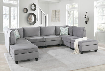 120" Gray Velvet 8Pc Modular Sectional Sofa