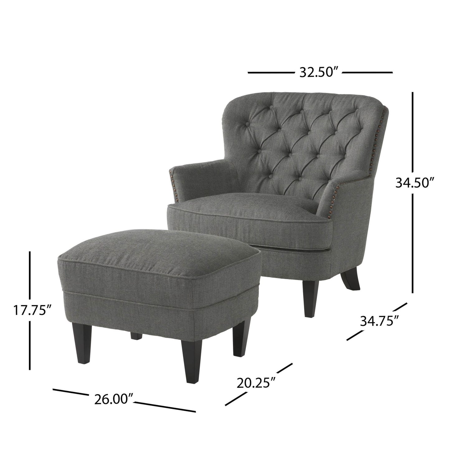 Contemporary Grey Fabric Club Chair and Ottoman Set, Stylish Upholstered Armchair with Matching Ottoman, Ideal for Modern Living Room Comfort and Style