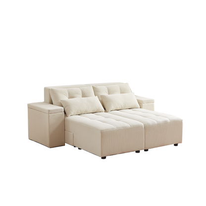 Convertible 3 in 1 Sleeper Sofa and Sectional Sofa with 4 Storage Space for Living Room,Corduroy Couch With 4 pillows,Corduroy