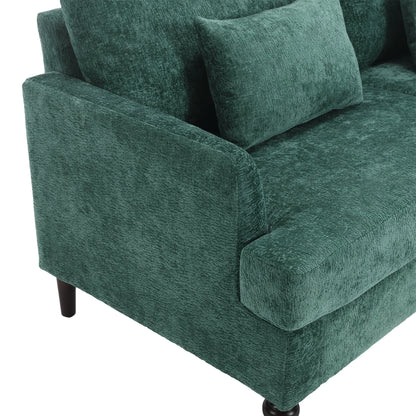 Mid Century Modern chenille Fabric Loveseat sofa, 2-Seat Upholstered Loveseat Sofa Modern Couch for Living Room,Brown wood feet sofa for Bedroom, Reading (Emerald Chenille)