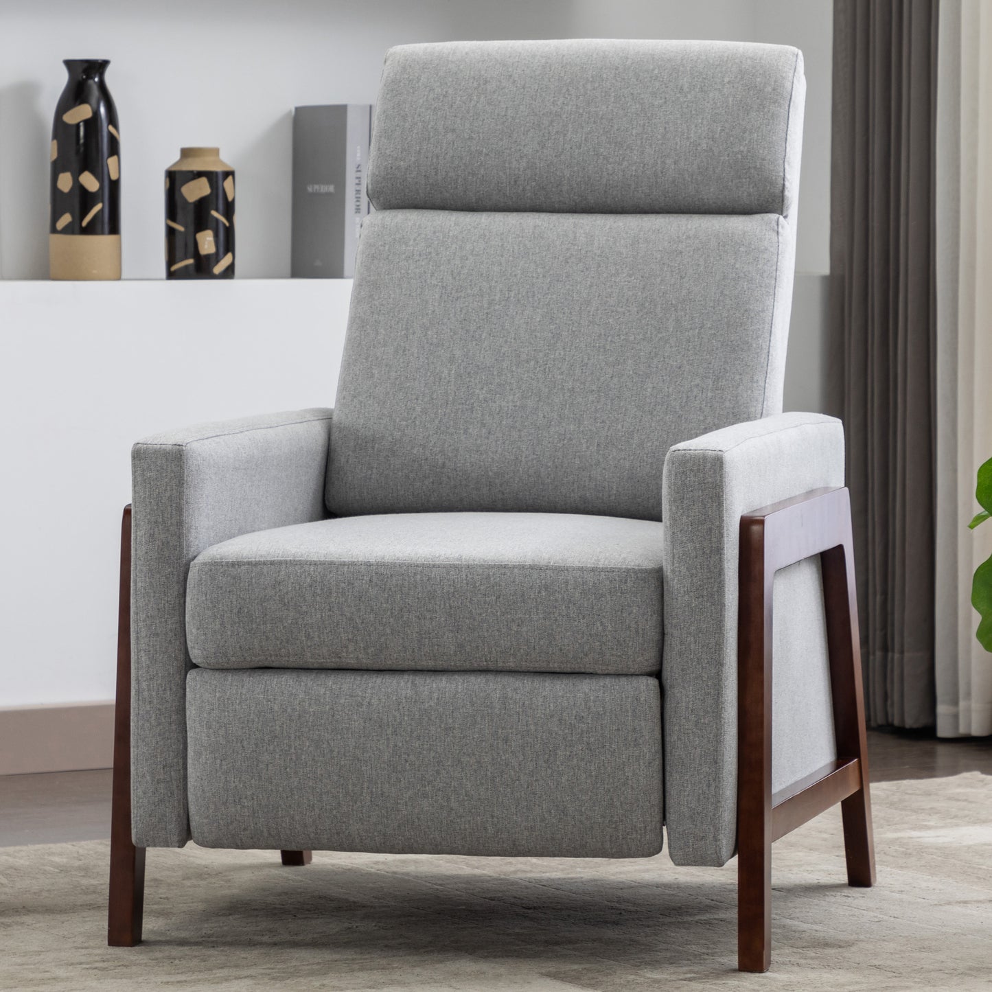 Set of Two Wood-Framed Upholstered Recliner Chair Adjustable Home Theater Seating with Thick Seat Cushion and Backrest Modern Living Room Recliners,Gray