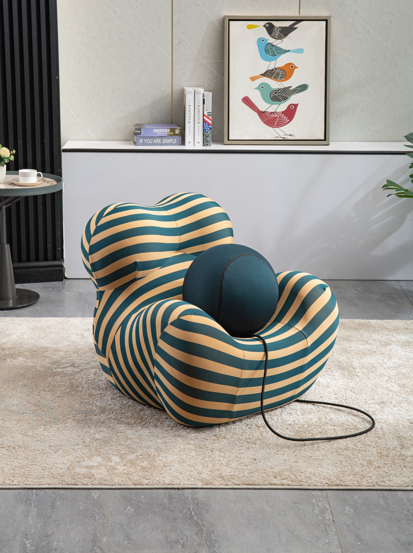 Barrel Chair with Ottoman, Mordern Comfy Stripe Chair for Living Room (3 Colors, 2 Size), Bule & Yellow Stripe and Small Size