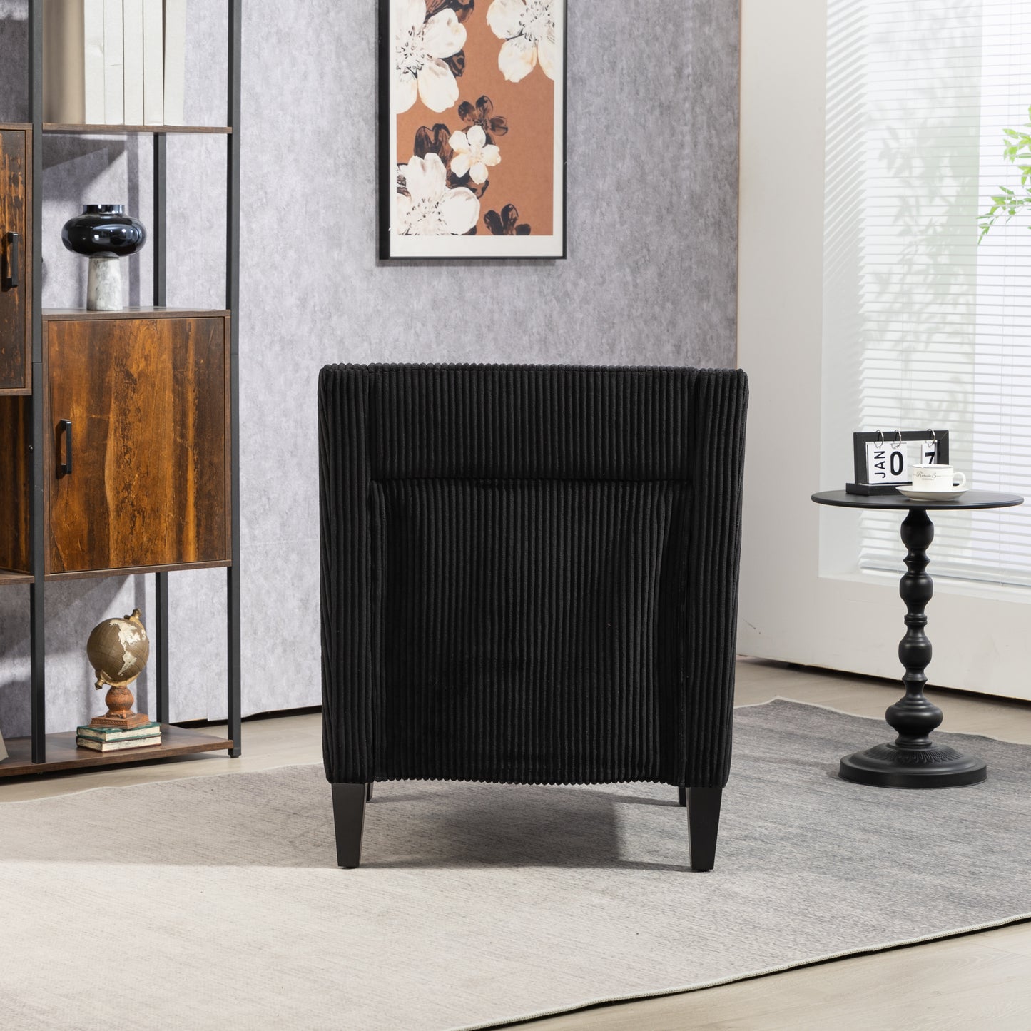 Modern Accent Chair,Upholstered Armchair with Scooped Arms for Bedroom,Apartment,Studio,Office,Waiting Room(Black Corduroy)