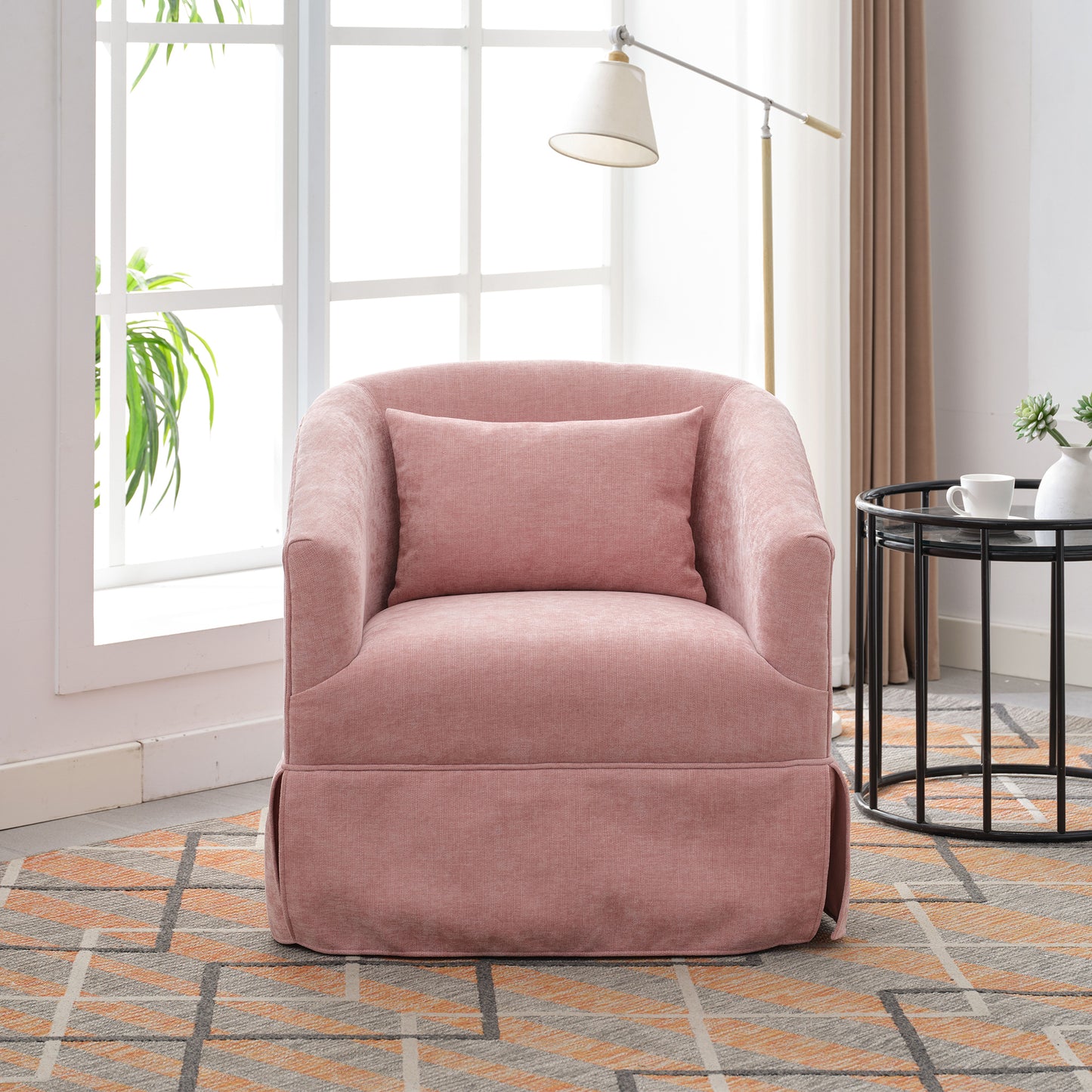 360-degree Swivel Accent Armchair Linen Blend PINK