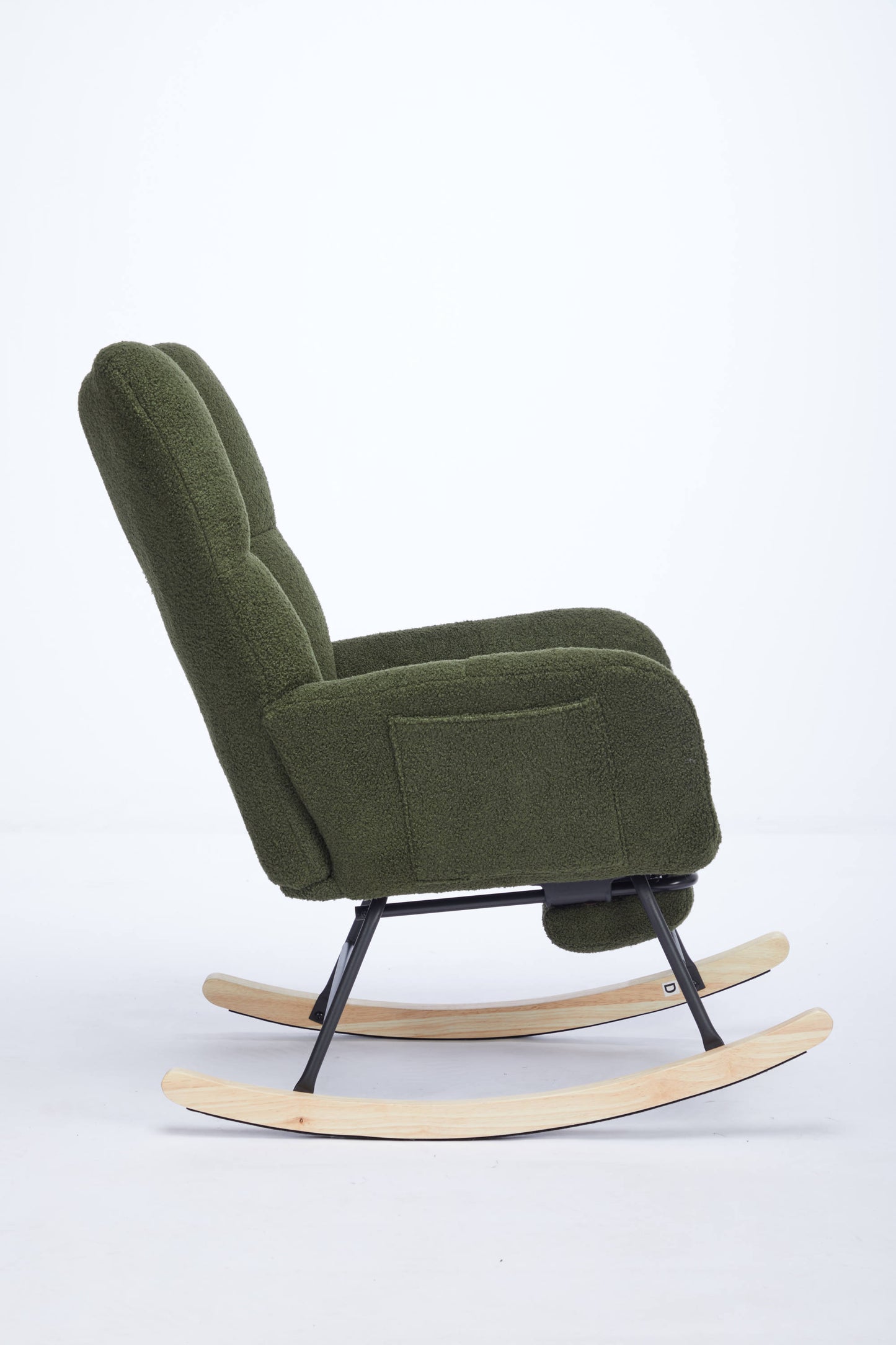 Modern Nursery Rocking Chair, Upholstered Glider Chair with High Backrest, Rocker Accent Armchair with Solid Wood Legs for Nursery Bedroom Living Room DRAK GREEN