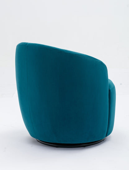 Velvet Fabric Swivel Accent Armchair Barrel Chair With Black Powder Coating Metal Ring,Teal