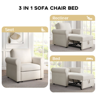 3-in-1 Sofa Bed Chair, Convertible Sleeper Chair Bed,Adjust Backrest Into a Sofa,Lounger Chair,Single Bed,Modern Chair Bed Sleeper for Adults,White(Old sku:WF301161AAB)