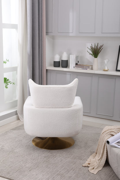 Classic Mid-Century 360-degree Swivel Accent Chair, White Teddy Fabric