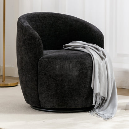 Fabric Swivel Accent Armchair Barrel Chair With Black Powder Coating Metal Ring,Black