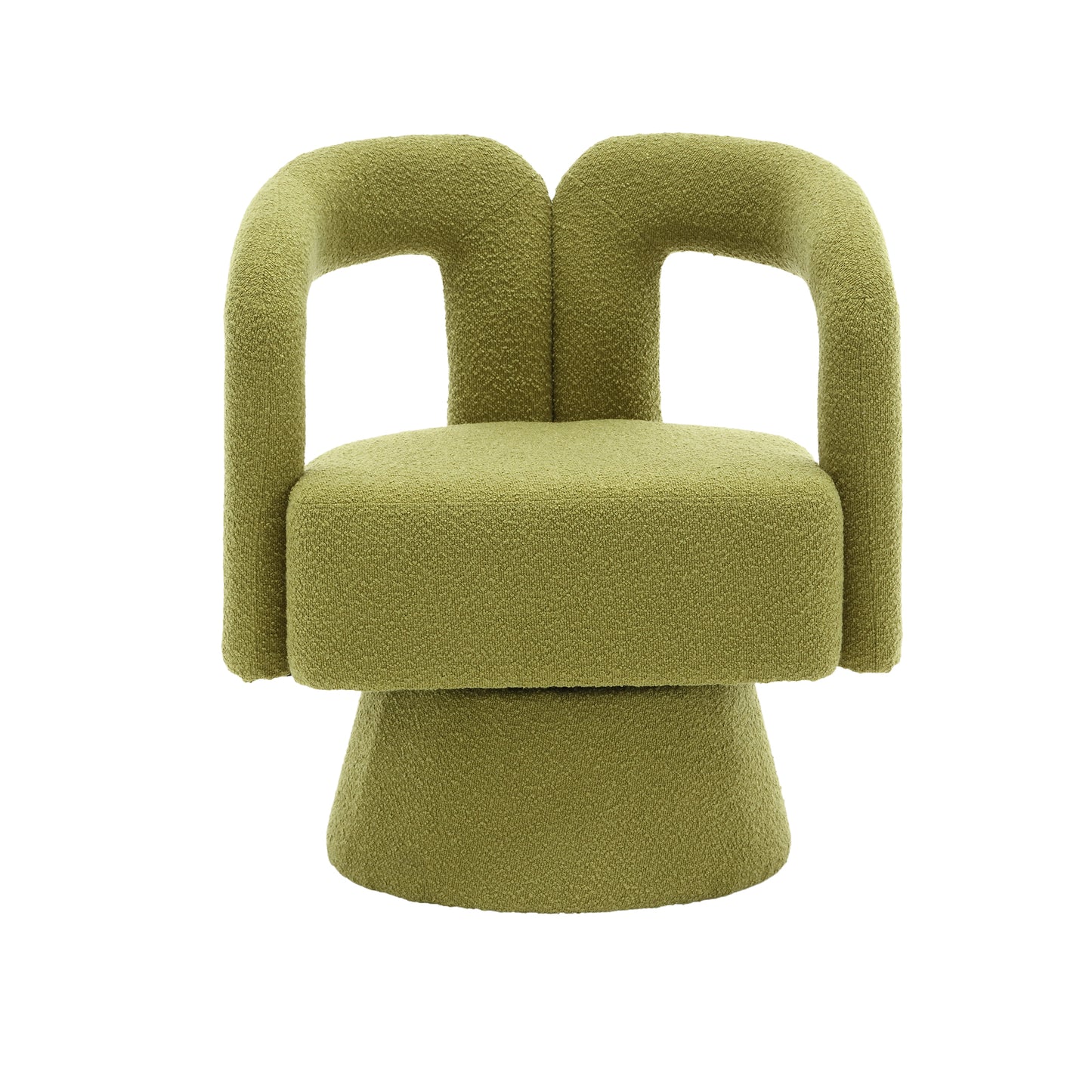 360 Degree Swivel Cuddle Barrel Accent Chairs, Round Armchairs with Wide Upholstered, Fluffy Fabric Chair for Living Room, Bedroom, Office, Waiting Rooms (Olive Green Boucle)