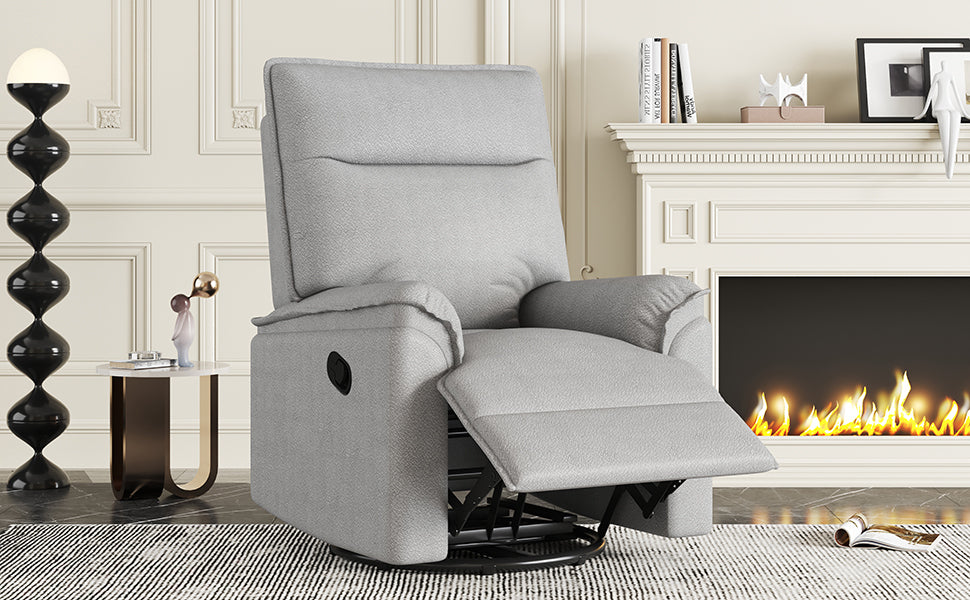 360 Degree Swivel Upholstered Manual Recliner Chair Theater Recliner Sofa Nursery Glider Rocker for Living Room, Grey