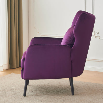 Velvet Accent Chair, Modern Living Room Armchair Comfy Upholstered Single Sofa Chair for Bedroom Dorms Reading Reception Room with Metal Legs & Pillow, Purple