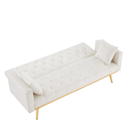 Cream White Convertible Folding Futon Sofa Bed, Sleeper Sofa Couch for Compact Living Space.