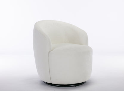 Fabric Swivel Accent Armchair Barrel Chair With Black Powder Coating Metal Ring,Ivory