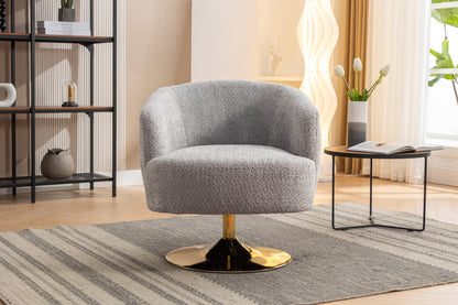 048-Chenille Fabric Accent Swivel Chair With Gold Metal Round Base,Light Gray