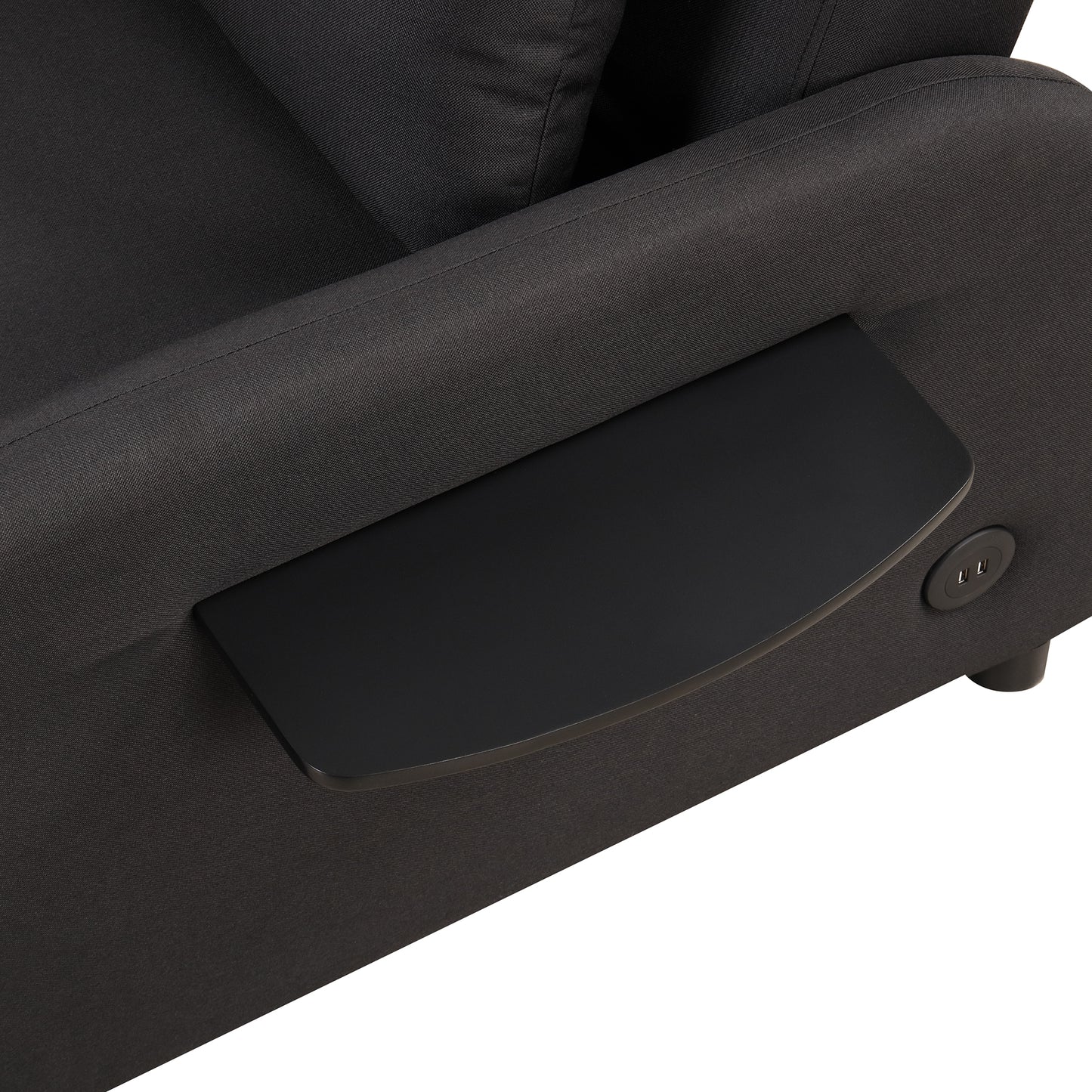 Pull out sofa sleeper 3 in 1 with 2 wing table and usb charge for nap line fabric for living room recreation room Black