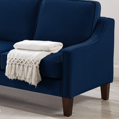 Modern Loveseat sofa for Living Room, Upholstered Velvet Small Couch with Wooden Legs for Livingroom Bedroom, Navy