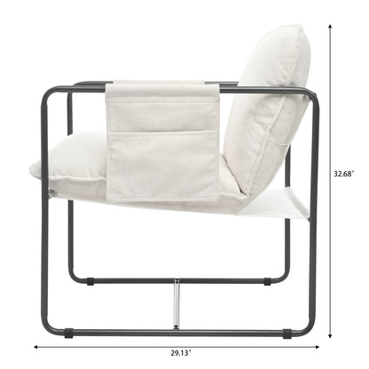 2 Sets 1 Case, Upholstered hanging armchair with arm pocket metal frame, crushed foamcushions and skin-friendly braid for living room and bedroom. White color