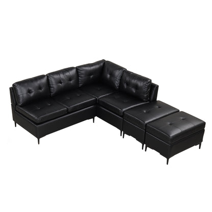 94.88" L-Shaped Corner Sofa Pu Leather Sectional Sofa Couch with Movable Storage Ottomans for Living Room, Black