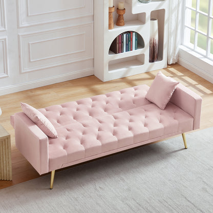 PINK Convertible Folding Futon Sofa Bed, Sleeper Sofa Couch for Compact Living Space.