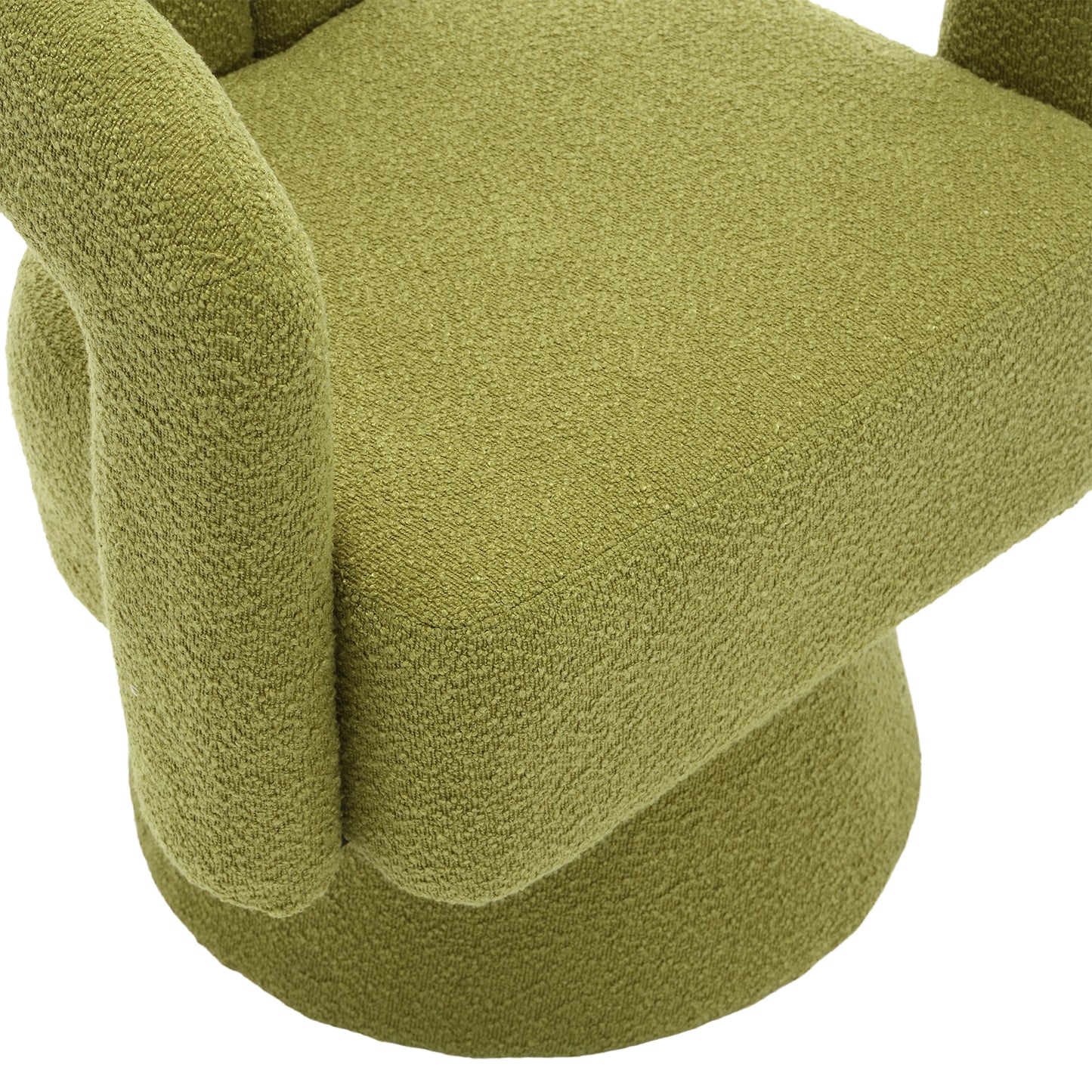 360 Degree Swivel Cuddle Barrel Accent Chairs, Round Armchairs with Wide Upholstered, Fluffy Fabric Chair for Living Room, Bedroom, Office, Waiting Rooms (Olive Green Boucle)